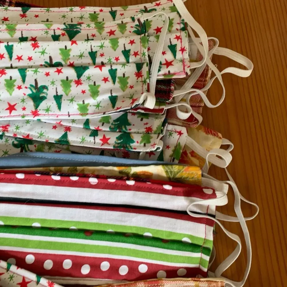 Lot of 40 Handmade Cotton Face Masks Christmas Fall Seasonal Reusable Bulk Set